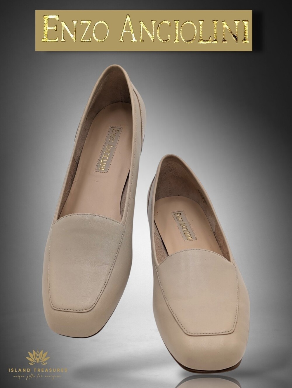 Enzo Angiolini Sz 9N Ivory Genuine Smooth Leather Square Toe Loafer Flats